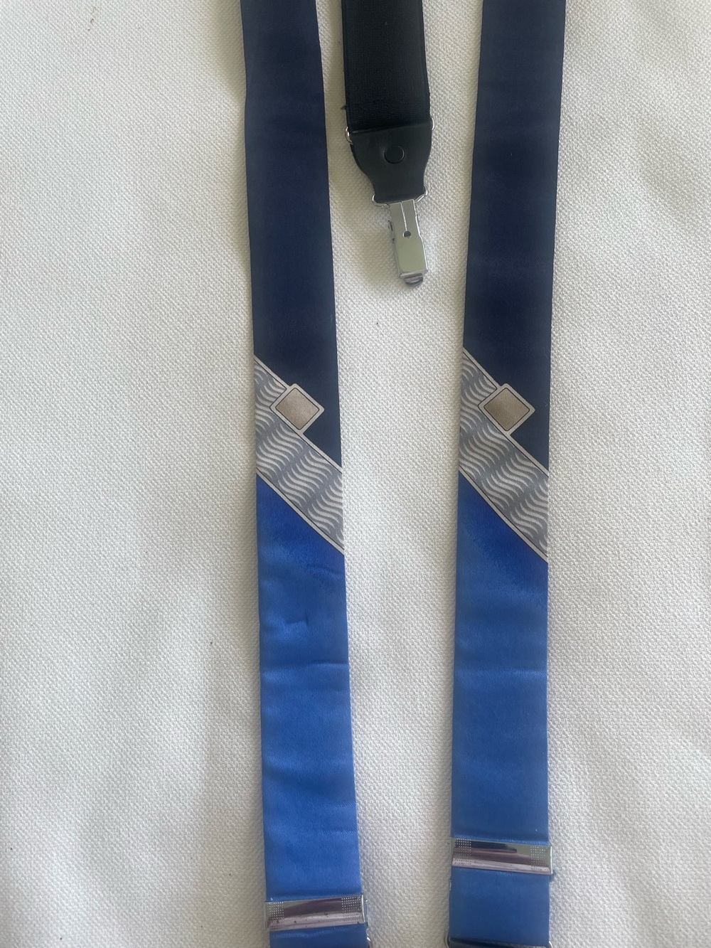 Uomo Venetto Satin Suspenders Blue with Black Modern Design Vintage